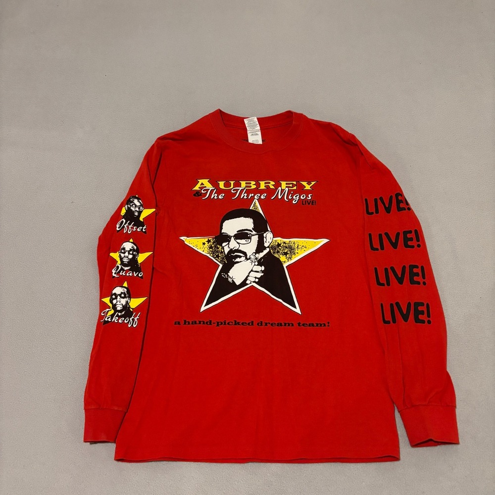 Drake Aubrey & The Three Migos Live 2018 Scorpion Tour Red Long Sleeve Shirt S